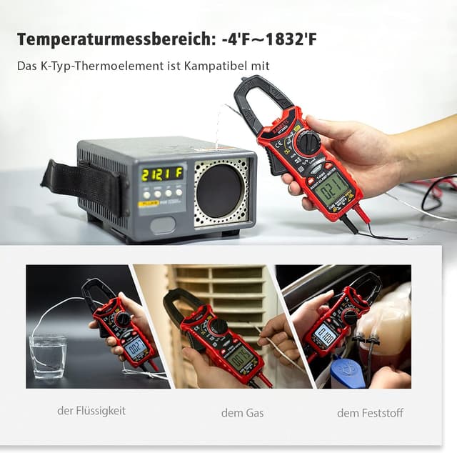 Detalle de KAIWEETS HT206D Stromzange True-RMS bis 600 A (AC/DC) – Digitales Klemmenmessgerät mit NCV