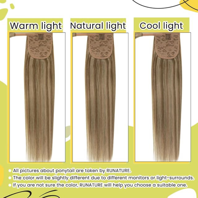 Detalle 2 de RUNATURE Postiche Queue de Cheval Blond Doré 50 cm en cheveux humains #10P16