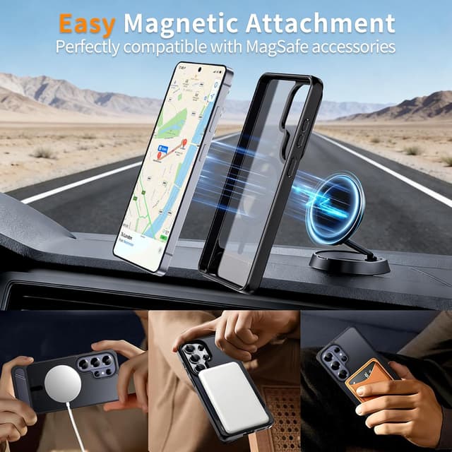 Detalle de Hualele Magnetic for Samsung Galaxy S26 Ultra Case with Built-in Metal Kickstand (MagSafe) — Shockproof Slim Cover