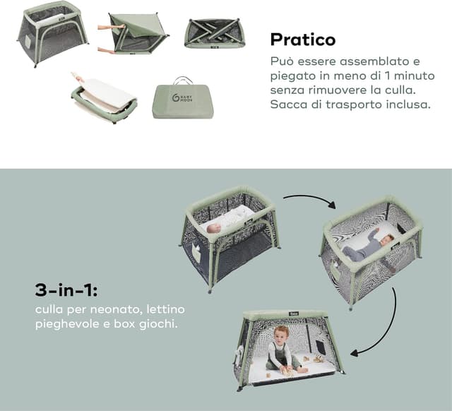 Detalle de Babymoov Lettino Moov and Comfy 3 in 1: culla, lettino e area giochi fino a 4 anni