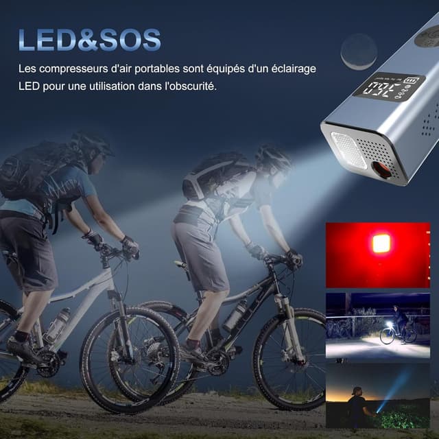 Detalle 2 de HYCHIKA Mini compresseur à air portable 12V 6000mAh avec écran LCD et lampe LED