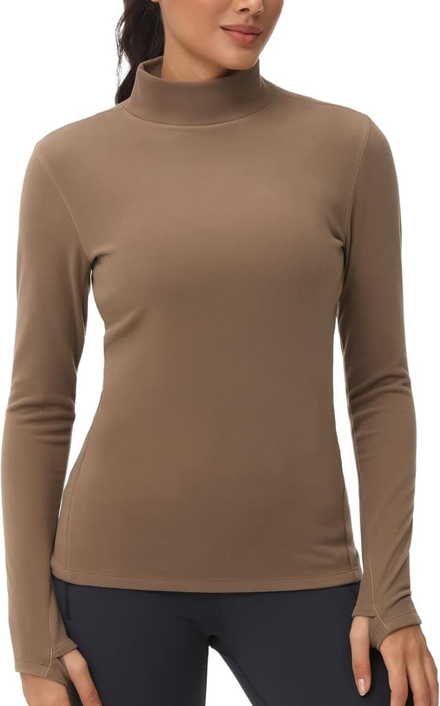 Detalle de THE GYM PEOPLE sous-vêtement thermique à col roulé pour femme en polaire (avec trous pour les pouces)