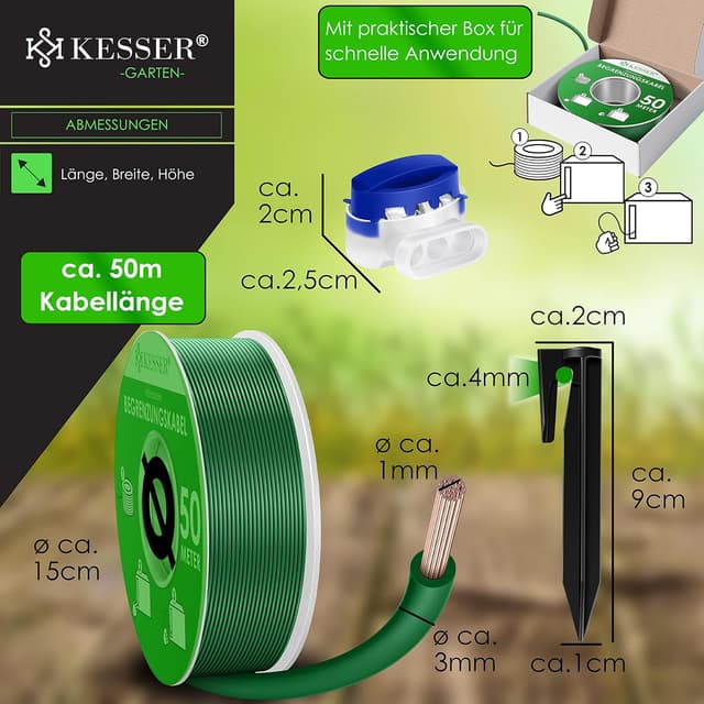 Thumbnail 6 de KESSER® Begrenzungskabel-Set 50 m inkl. 200 Erdspieße & 12 Kabelverbinder für Mähroboter