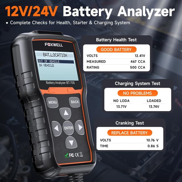 Thumbnail 1 de FOXWELL BT705 12V/24V Battery Tester 100–2000CCA