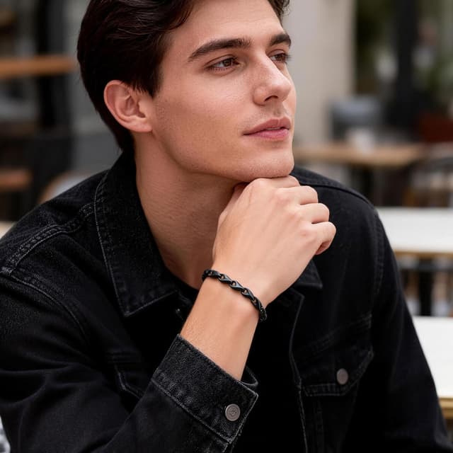 Detalle de XUANPAI Herren-Armband aus Edelstahl – Weizenkette 4/5 mm in Gold vergoldet, Silber oder Schwarz