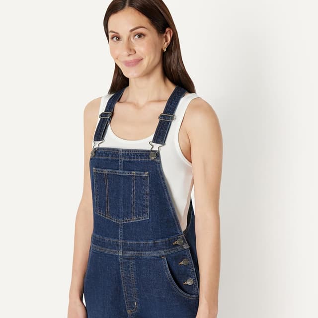 Detalle 2 de Amazon Essentials Damen Denim-Short-Overall mit Stretch & verstellbaren Trägern (Relaxed Fit)