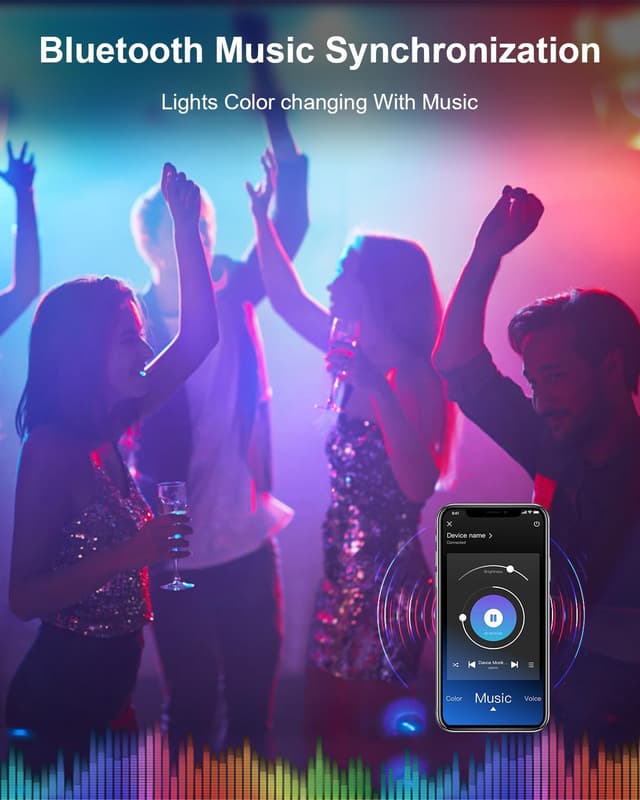 Detalle de Nexillumi 10M Smart Bluetooth LED Strip Lights (RGB) with App, Remote & Music Sync