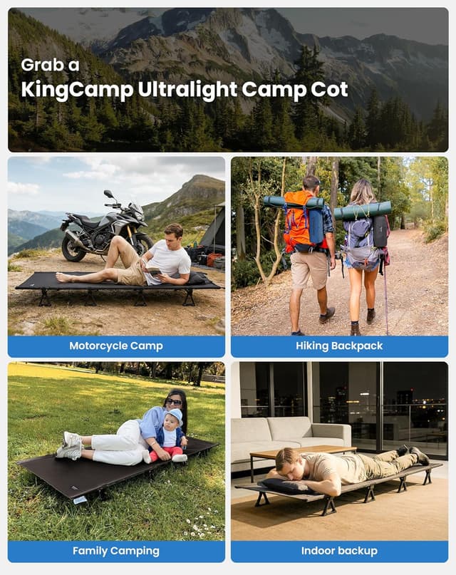 Thumbnail 6 de KingCamp Ultralight Folding Camping Cot (5.4 lbs) – Portable compact camping bed for up to 300 lbs