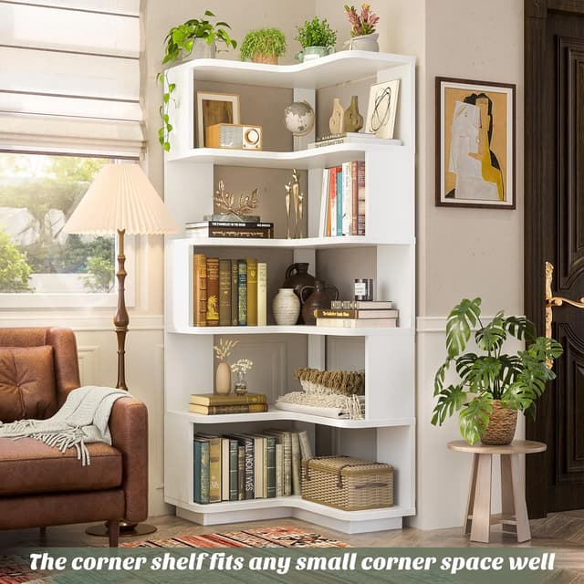 Detalle 2 de Armocity Corner Book Shelf (6-Shelf L-Shaped Corner Bookshelf) in White