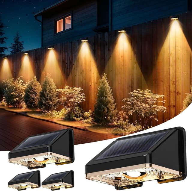Detalle de Delaiglow Solar Wall Lights 4 Pack (IP67) – Warm White outdoor lighting for gardens, walls & patios