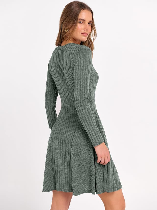 Detalle 2 de ANRABESS Women Ribbed V‑Neck Sweater Dress