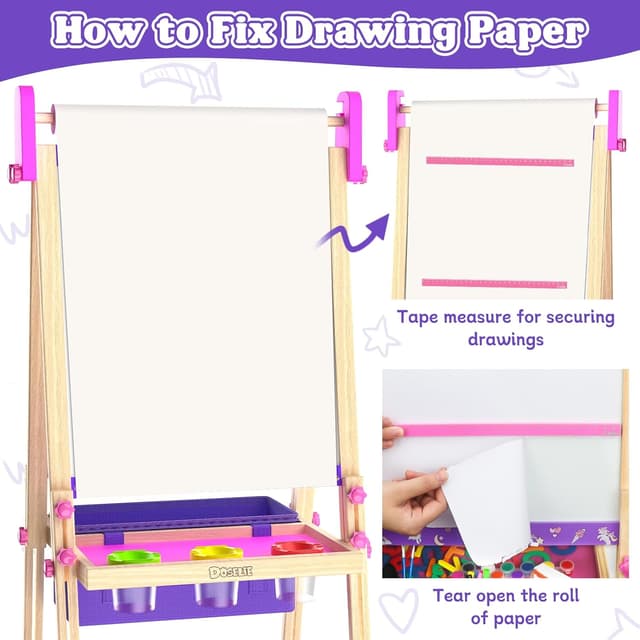 Thumbnail 6 de Kids Art Easel for Ages 4–8 with Paper Roll, Markers, Paint, Chalk & Magnetic Accessories