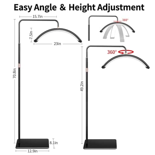 Detalle 2 de Stjiatu lámpara para extensiones de pestañas con soporte para teléfono, anillo LED de luz fría y cálida y altura ajustable
