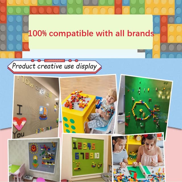 Detalle 2 de 8-teilige Bauplatten-Set (Bauplatte) 25,5 x 25,5 cm – klassische blaue Grundplatten kompatibel zu vielen Bau-Systemen