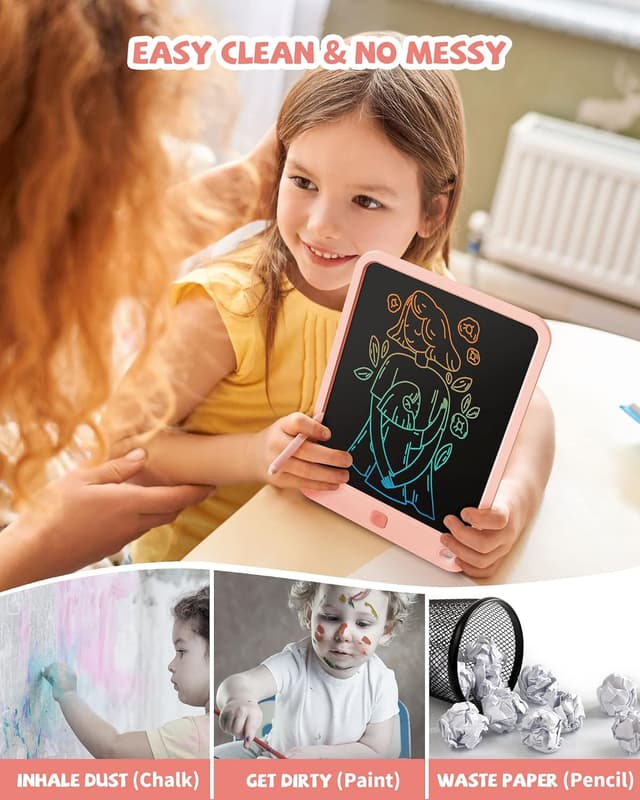 Detalle de 10-Inch LCD Writing Tablet (Pink) for Ages 3–12, Colorful Doodle Board With Stylus & Lanyard