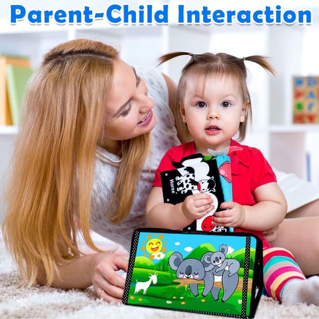 Detalle 2 de Baby Toys 0–6 Months Tummy Time Mirror Toy with Cloth Book (Black & White High Contrast) — Montessori Sensory Infant Set