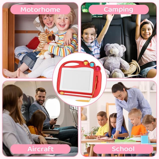 Thumbnail 6 de OFFCUP Magnetic Drawing Board for Toddlers (Red) – Portable doodle pad with pen and stamps, ages 1+