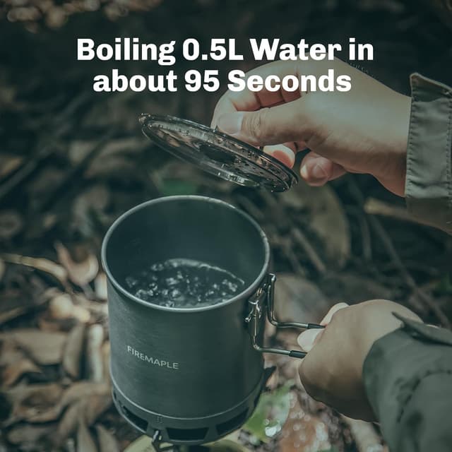 Detalle de Fire-Maple Petrel Ultralight camping cookware set (0.6L pot, titanium stove, heat exchanger base)