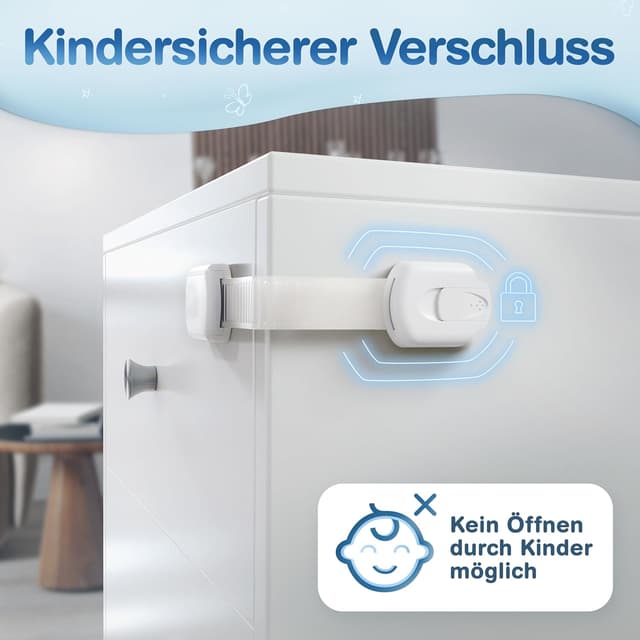 Detalle de ADLERSFELD® 10er Kindersicherung für Schränke (schrank kindersicherung, mit 3M Kleber)