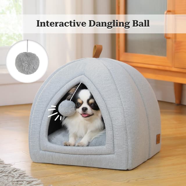 Detalle de PAWZ Road Katzenhöhle mit waschbaren Kissen (Grau), 40 x 40 x 40 cm – gemütliches Katzenzelt & Hunde-Kleintierhaus