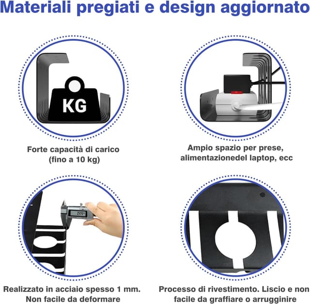 Detalle de HOMMAND Raccogli Cavi Scrivania, 2 pezzi sotto scrivania con canalina e accessori per organizzare i cavi