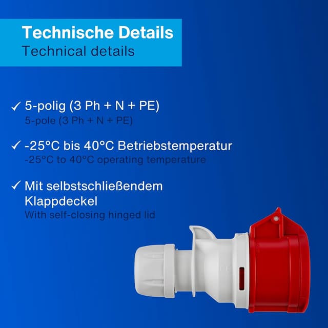 Detalle de Presa industriale CEE REV Ritter 16 A, 5 poli (3P+N+PE) per ambienti esterni IP44