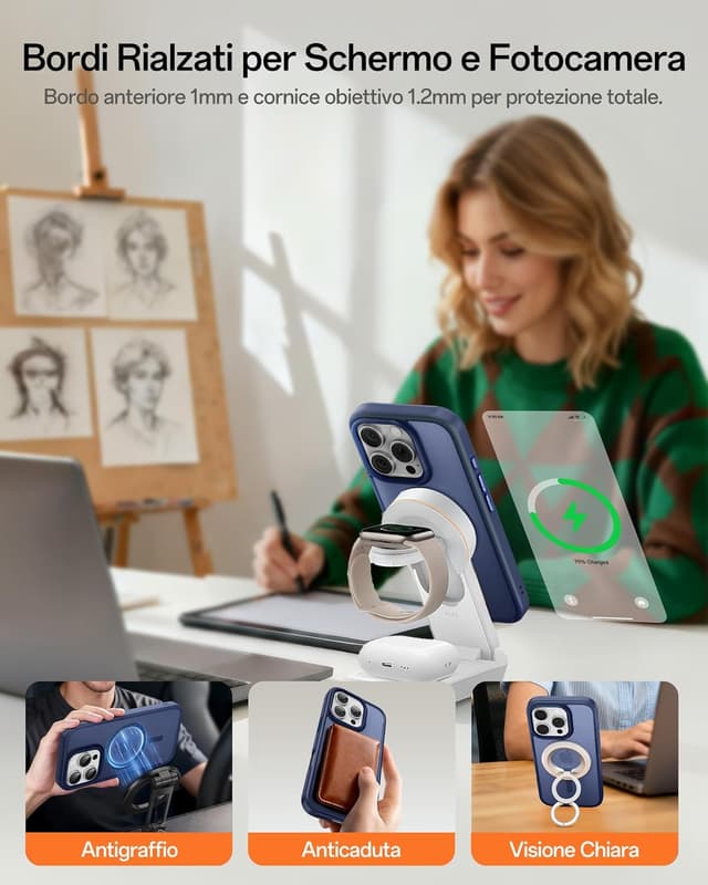 Detalle de UNBREAKcable Custodia magnetica per iPhone 16 Pro da 6,3” compatibile MagSafe, antiurto e protezione camera (blu scuro)