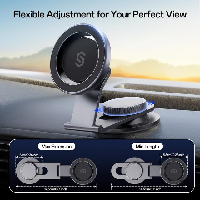Thumbnail 6 de SYNCWIRE Fits MagSafe Car Mount — foldable magnetic phone holder for universal dashboards and Tesla screen