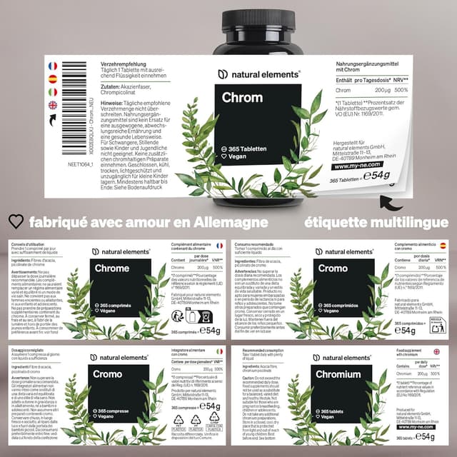 Detalle de Chrome (picolinate de chrome) hautement dosé — 200 μg par comprimé, 365 comprimés