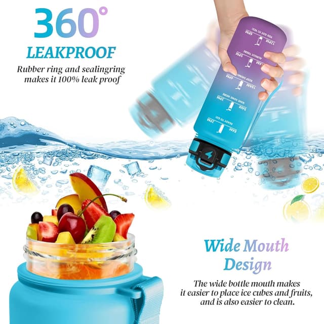 Detalle de Mulbijeo Gourde de sport réutilisable 1,5 L étanche, design anti-fuites et motivant