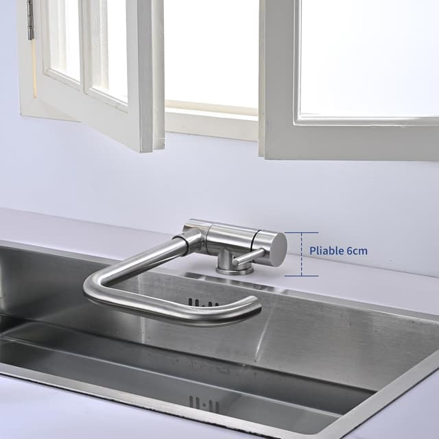 Detalle de Mitigeur Cuisine rabattable BuntHaus avec bec pivotant 360° et acier inox 304 brossé