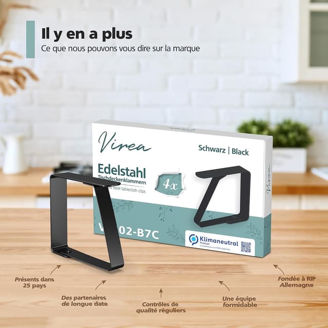 Thumbnail 6 de Virea – Lot de 4 pinces à nappe noir en acier inoxydable (pour tables jusqu’à 5 cm d’épaisseur)