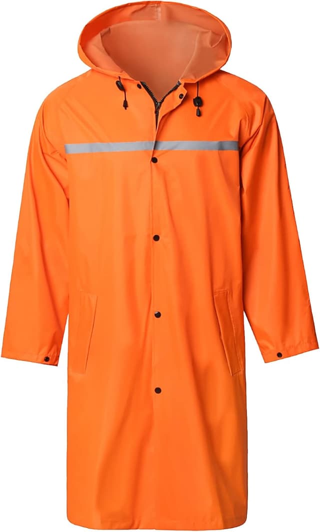 Detalle de Men’s Long Hooded Safety Rain Jacket Waterproof Raincoat Poncho