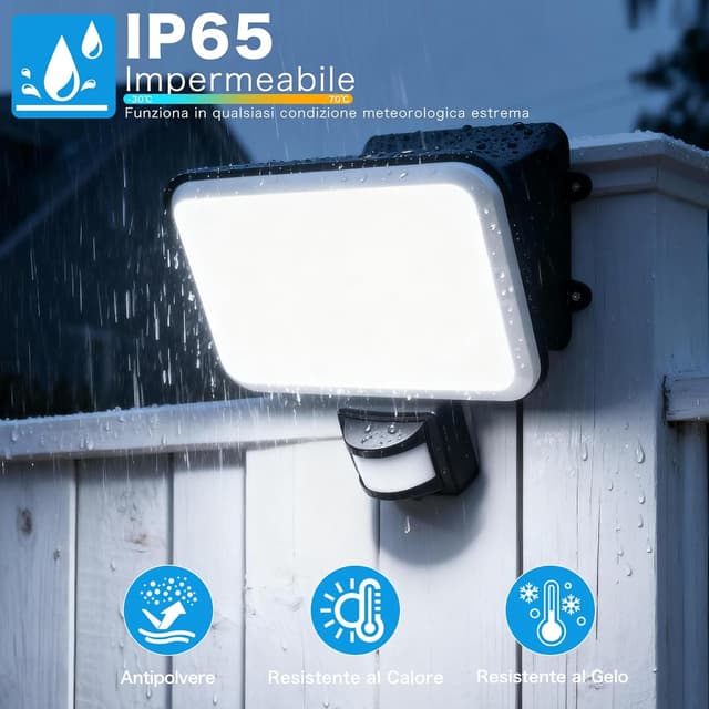 Detalle de JADIDIS faro LED da esterno 30W con sensore di movimento e telecomando (IP65) – 3600 lm, 4 modalità