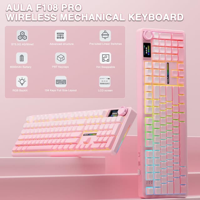 Detalle 2 de AULA F108 PRO wireless mechanical keyboard 8000mAh ⌨
