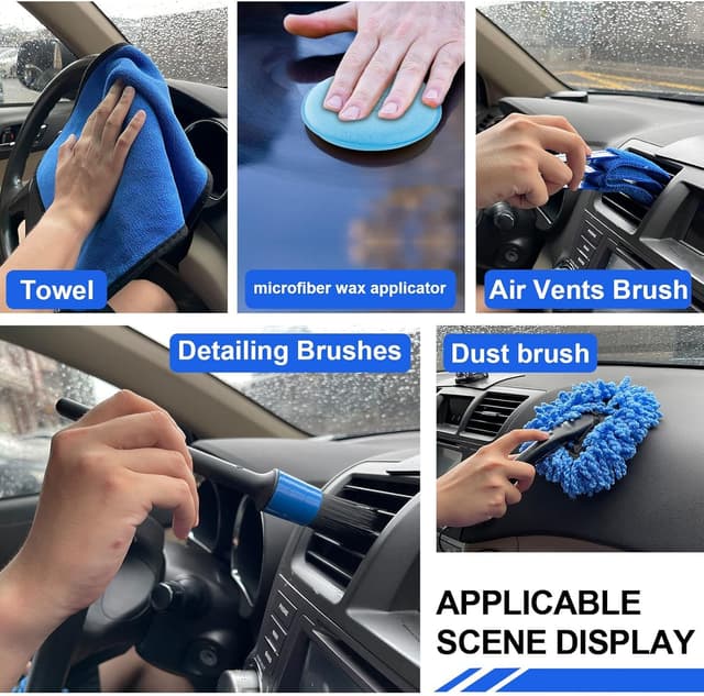 Detalle 1 de 21Pcs Car Wash Kit with 62" Car Wash Brush Mop, Bucket Filter, Squeegee & Detailing Brushes (Blue)