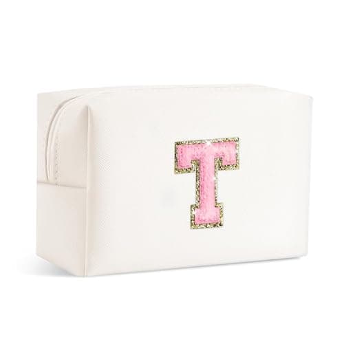 Detalle de SEFORICO Small Waterproof Leather Cosmetic Bag (Personalised A–Z) for Travel & Daily Kit