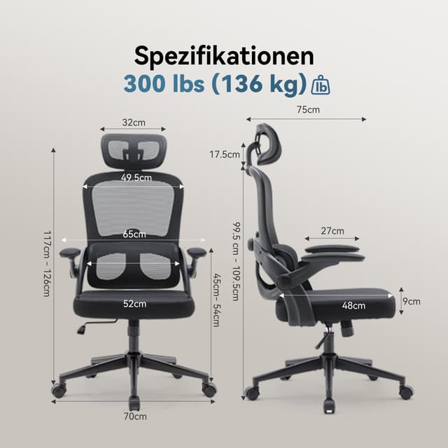 Detalle de SIHOO M102C ergonomischer Bürostuhl mit 3D-Armlehnen