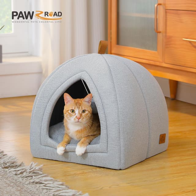 Thumbnail 6 de PAWZ Road Katzenhöhle mit waschbaren Kissen (Grau), 40 x 40 x 40 cm – gemütliches Katzenzelt & Hunde-Kleintierhaus