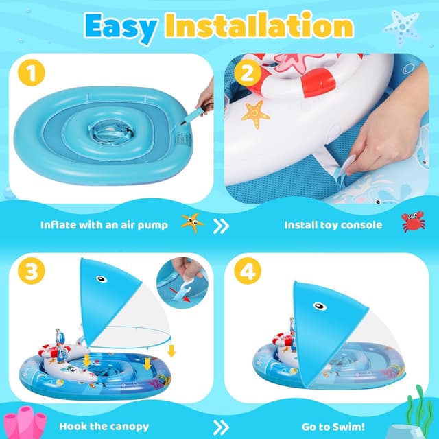 Detalle de ACELlFE Baby Swimming Float with Canopy UPF 50+ and Adjustable Safety Seat (3–36 months)