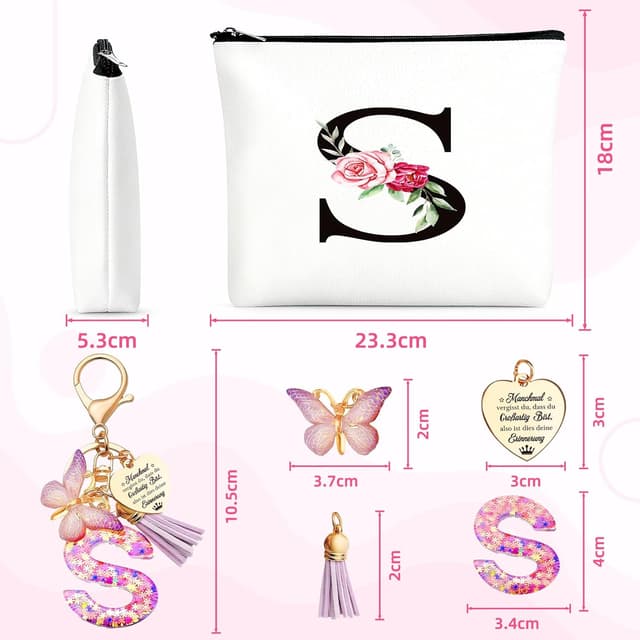 Detalle de TUZELIYA personalisierte Kosmetiktasche mit Buchstaben-Anhänger (S) – Geschenkidee für Frauen, Mütter & Brautjungfern