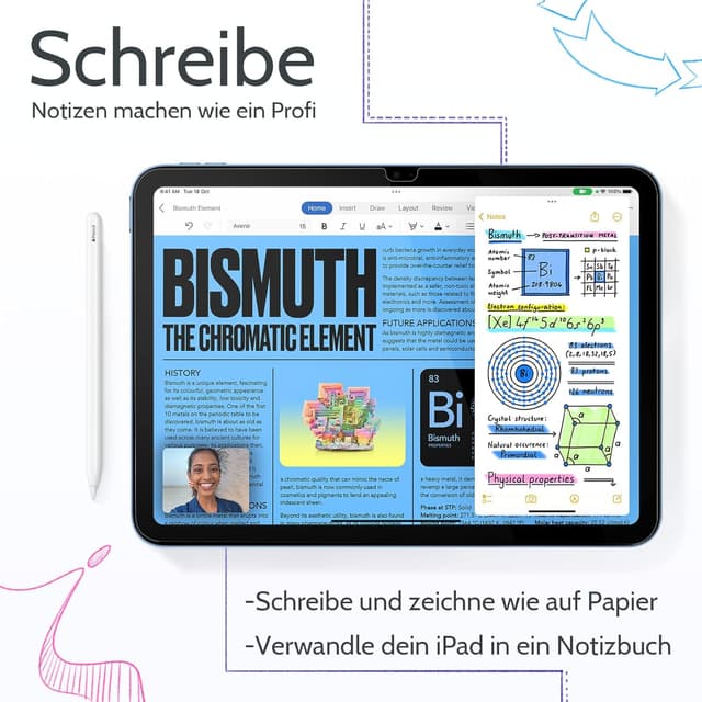 Detalle de 2er Set Papier-Schutzfolie für iPad 11. Gen. (A16) & iPad 10. Gen. (2022) – matte Screen Protector zum Zeichnen, Schreiben und Notizen