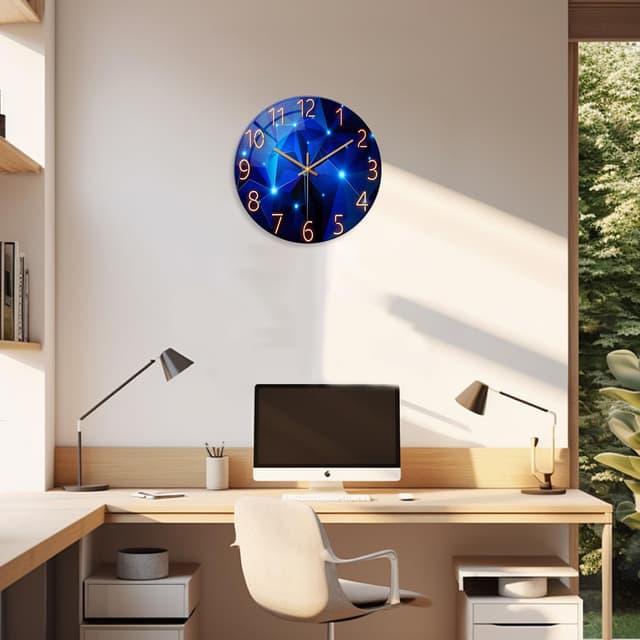 Detalle de Constantplanet Blue Wall Clocks: batteriebetriebene Glas-Wanduhr ohne Ticken (ab 16 Zoll)