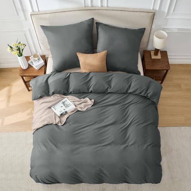 Detalle de BEDELITE Bettwäsche-Set 155x220 cm aus Baumwolle (3-teilig, mit Reißverschluss) in Anthrazit