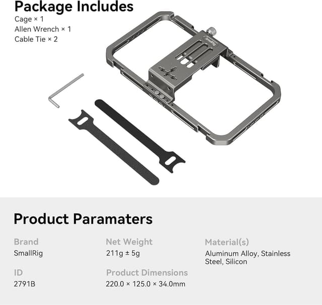 Detalle de SMALLRIG Smartphone Video Rig für iPhone 17/16/15/14/13 & Samsung – Handycage mit 2 Cold Shoe Mounts, Stabilisator für Vlogging