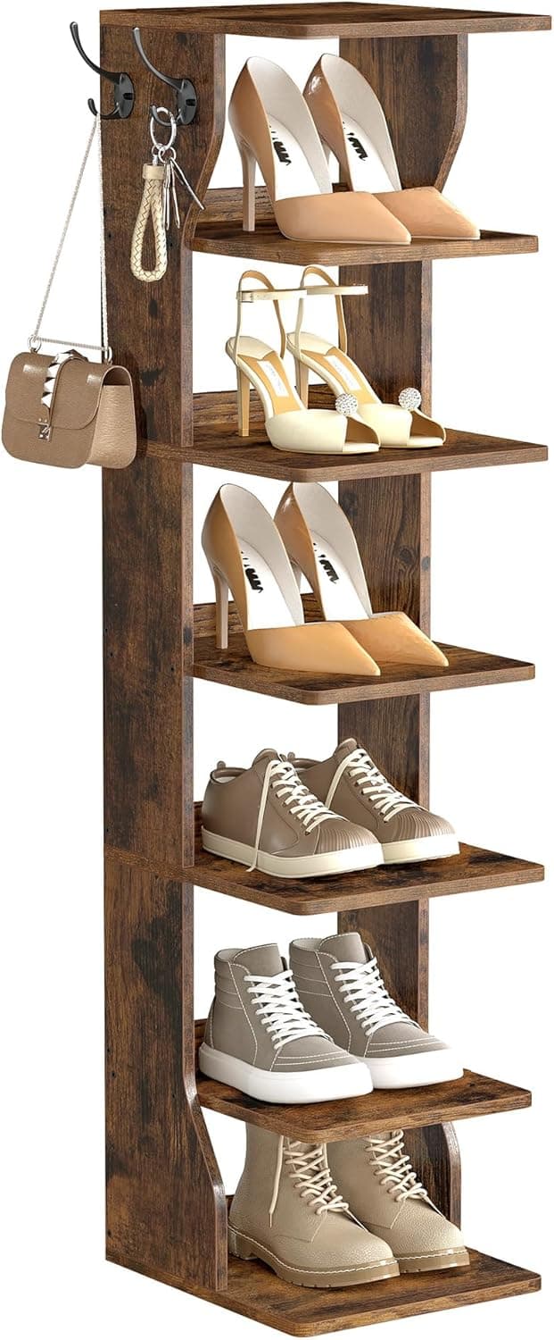 Detalle de VASAGLE LBS200KD01 scarpiera stretta a 7 livelli con ganci laterali, per corridoio e ingresso