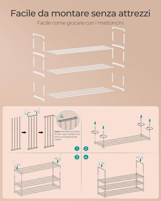Thumbnail 6 de SONGMICS LSA303W03 scarpiera a 3 ripiani in metallo, 30 x 92 x 55 cm (verticale o capovolta), impilabile