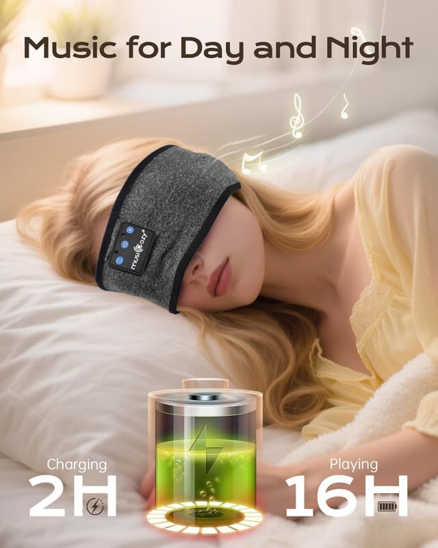 Detalle de MUSICOZY Schlafkopfhörer Bluetooth – Sleep-Kopfhörer als Stirnband für Seitenschläfer