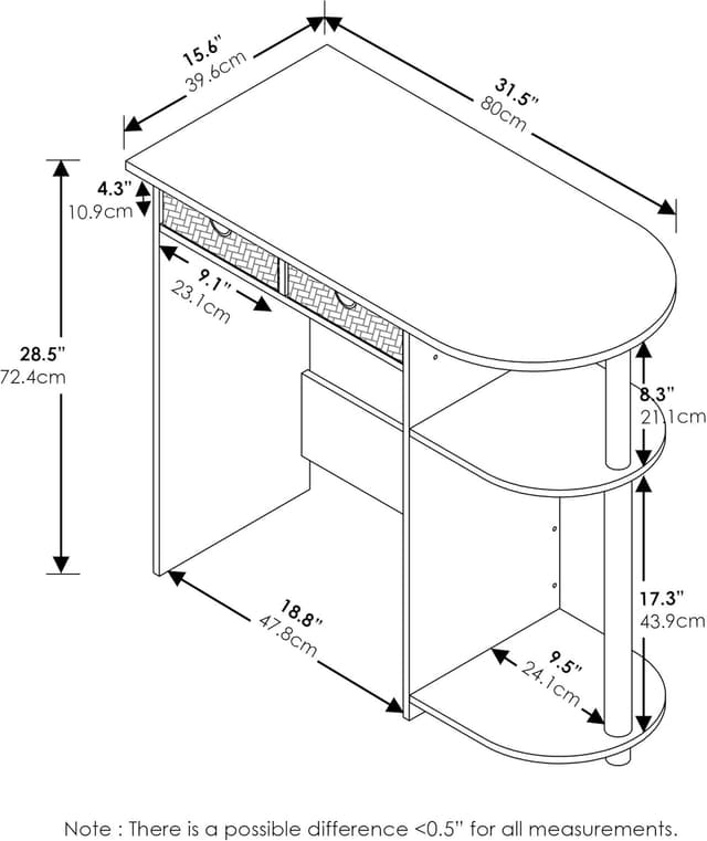 Detalle de Furinno Go Green Home compact laptop desk with side shelves (Espresso/Black/Brown)