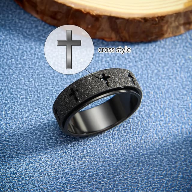Detalle de SYDNFZY Anxiety Spinner Ring for Men (Stainless Steel Cross Spinner) — 8mm Fidget Spinner Ring for Stress Relief
